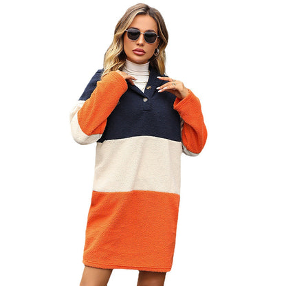 Women's fleece dress with practical Henley neckline and colorful block design NOVAE