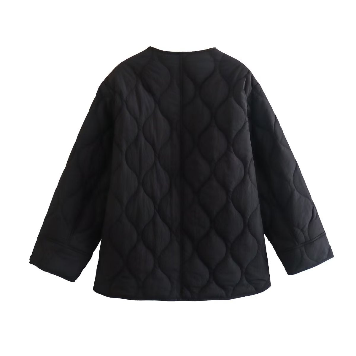 Women's quilted transitional jacket with practical pockets and round neckline NOVAE