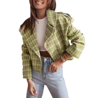 Women's short jacket with checkered pattern and soft fleece NOVAE