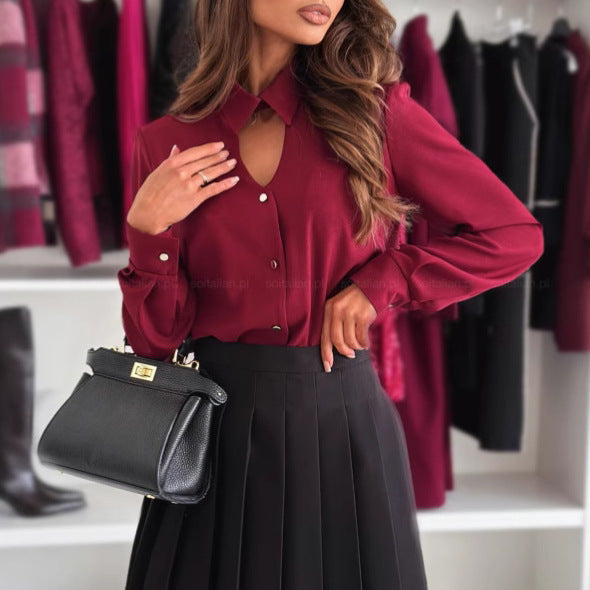 Women's elegant blouse with concealed button placket and fine details NOVAE