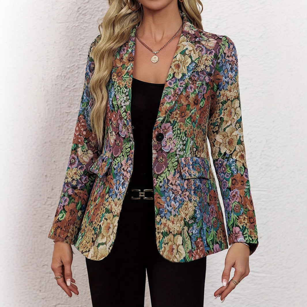 Women's blazer jacket with floral pattern and elegant details NOVAE