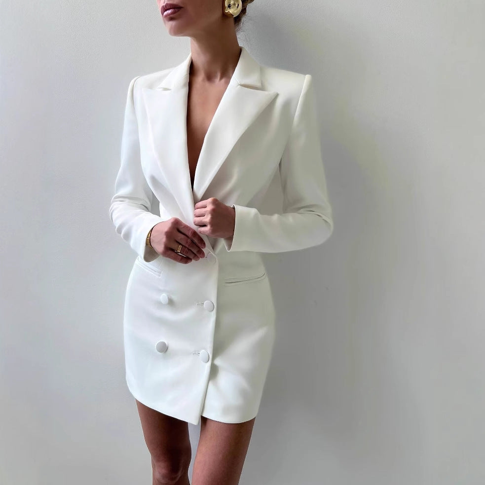 Women's blazer dress with double-button design and deep V-neck NOVAE