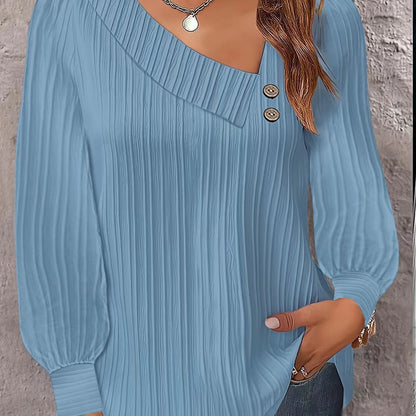 Women's stylish and elegant top with asymmetrical neckline and button placket NOVAE