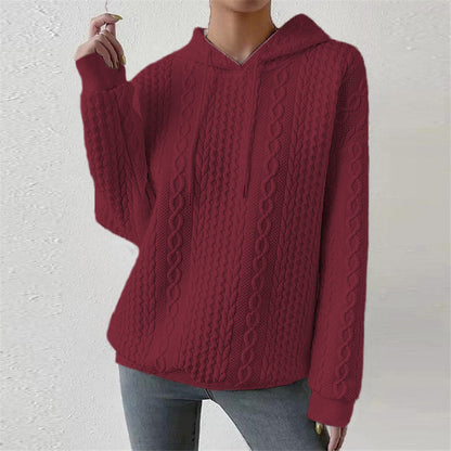 Women's High-Quality Knitted Sweater with Hood and Decorative Cable Pattern NOVAE
