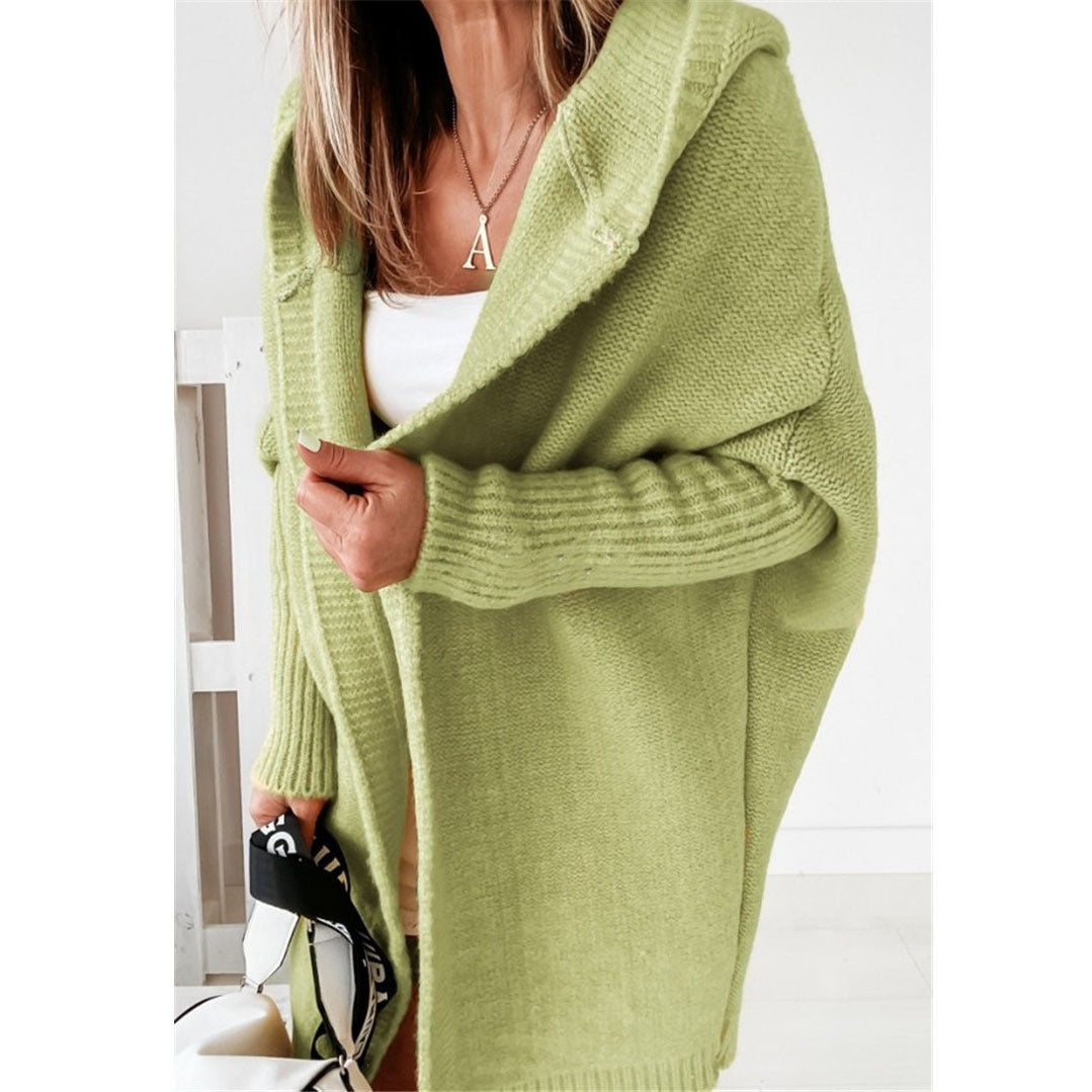 Women's Oversized Knit Cardigan with Hood and Textured Design NOVAE