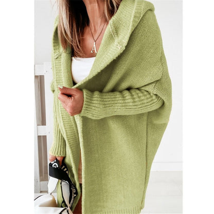 Women's Oversized Knit Cardigan with Hood and Textured Design NOVAE