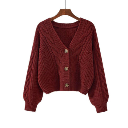 Women's cardigan with unusual cable pattern and deep V-neck NOVAE