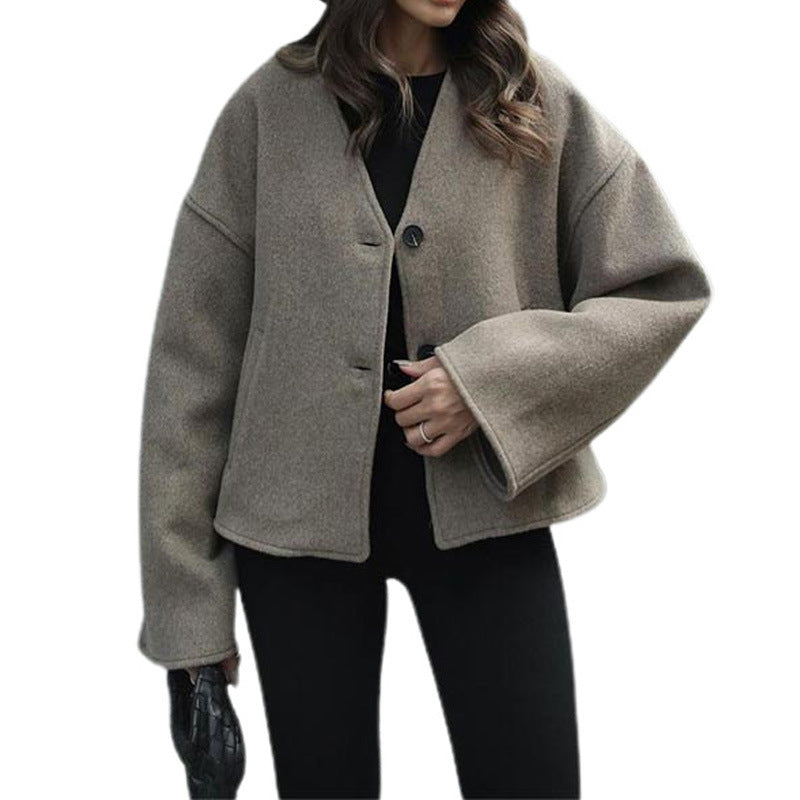 Women's designer wool jacket in an oversized style with practical pockets NOVAE