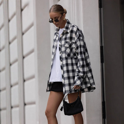 Women's checked overshirt jacket made from a high-quality cotton blend with a relaxed fit NOVAE
