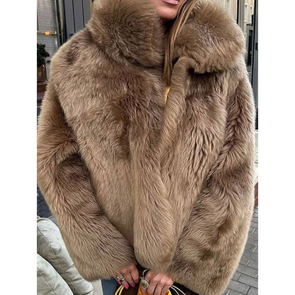 Women's fluffy faux fur coat with high collar and soft lining NOVAE
