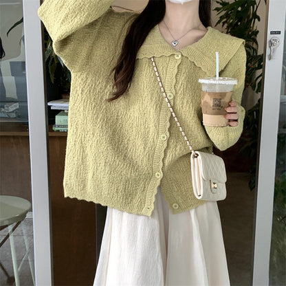 Women's Soft, Textured Cardigan with Generous Collar NOVAE