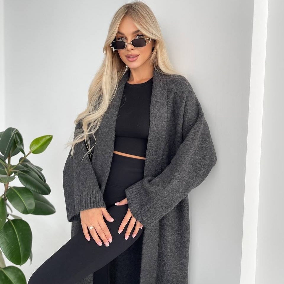 Women's Long Cardigan with Deep Collar NOVAE