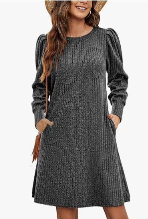 Women's sweater dress with ruffle details and side pockets NOVAE