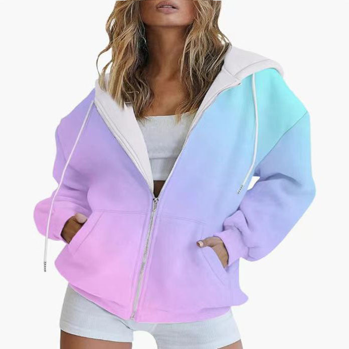 Women's Oversized Gradient Hooded Jacket with Practical Pockets NOVAE