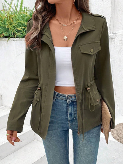 Women's transitional jacket with practical pockets and adjustable drawstring waist NOVAE