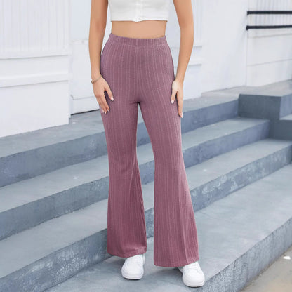 Women's high-waisted flared trousers with textured knit pattern NOVAE