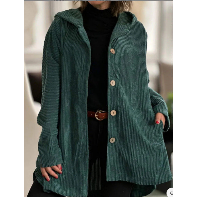 Women's cozy hooded jacket made of fine corduroy fabric NOVAE