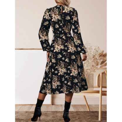 Women's midi dress with floral details and waist belt NOVAE