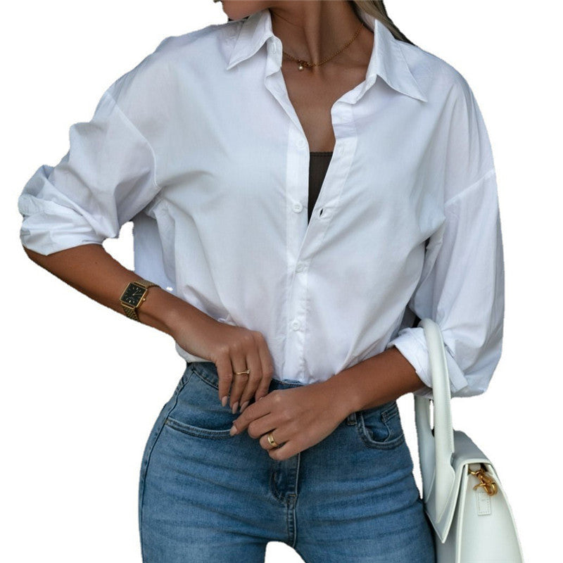 Women's oversized shirt blouse in a lightweight cotton blend with a buttonless design NOVAE