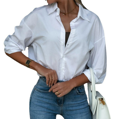 Women's oversized shirt blouse in a lightweight cotton blend with a buttonless design NOVAE