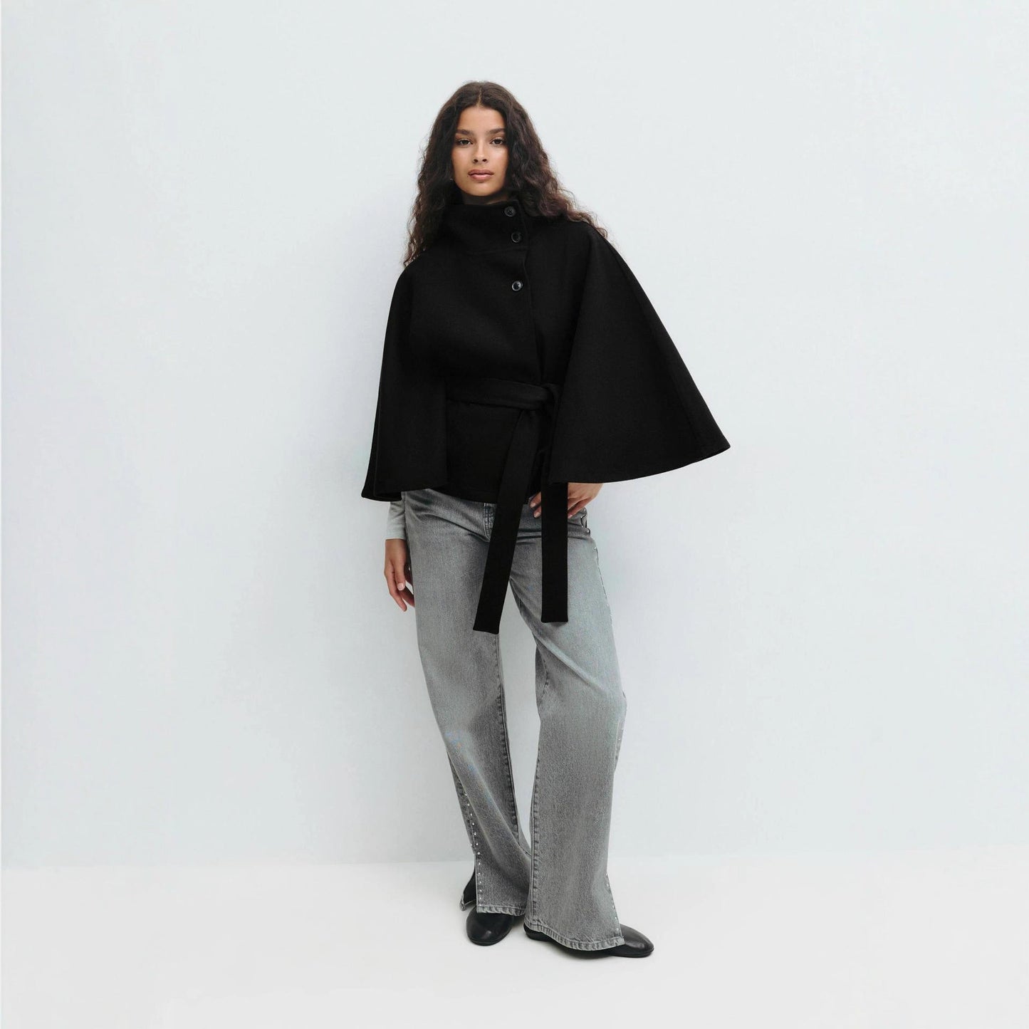 Women's Relaxed Fit Cape Jacket with Tie Belt NOVAE