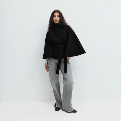 Women's Relaxed Fit Cape Jacket with Tie Belt NOVAE