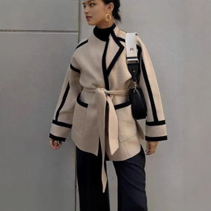 Women's fashionable blazer-kimono with belt and contrasting details NOVAE