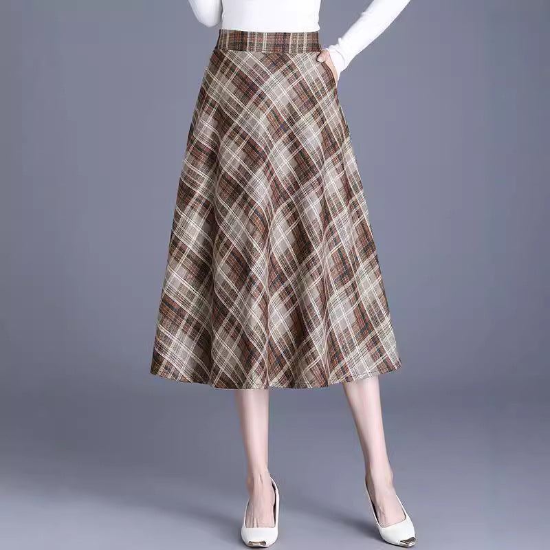 Women's checked midi skirt with soft fabric and flowing cut NOVAE