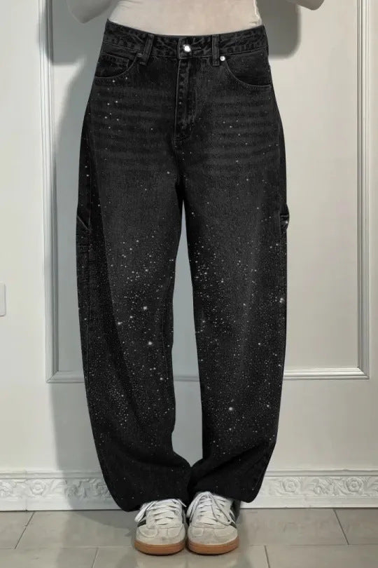 Women's fashionable mom jeans with shimmering details NOVAE