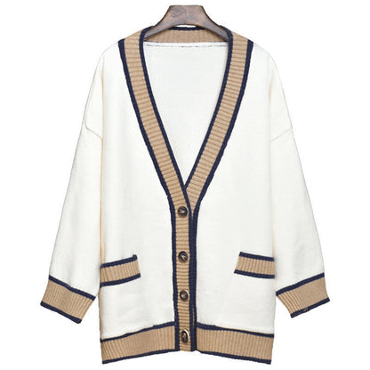 Women's casual knit cardigan with attractive contrasting trims and practical pockets NOVAE