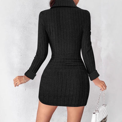 Women's knitted dress with V-neck and button details NOVAE