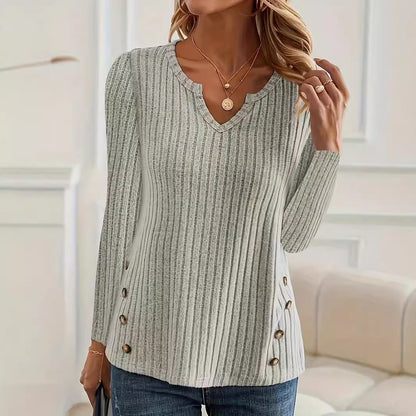 Women's knitted top with button details and V-neck NOVAE