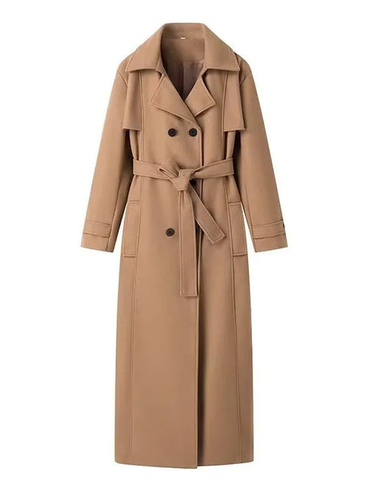 Women's trench coat with fashionable waistline and double-buttoned front NOVAE
