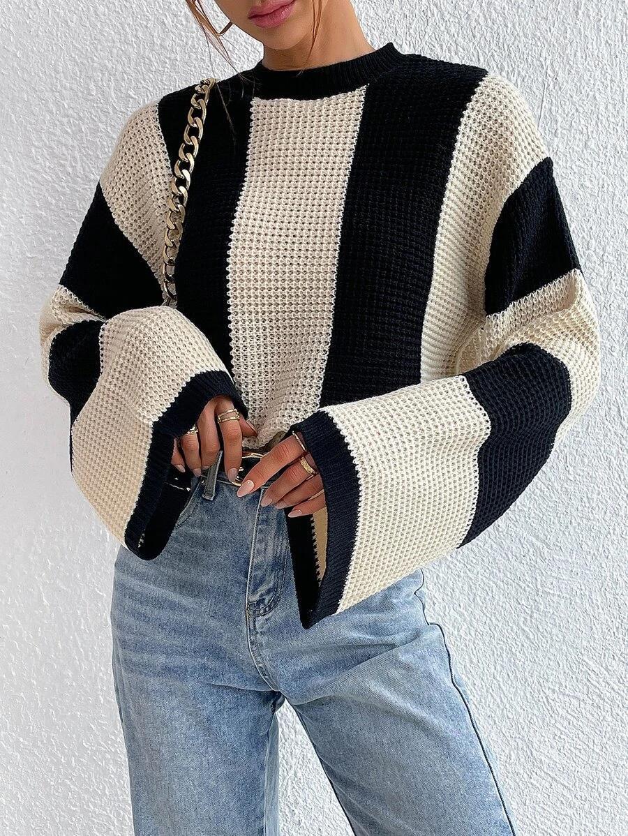 Women's honeycomb knit pullover with wide sleeves NOVAE