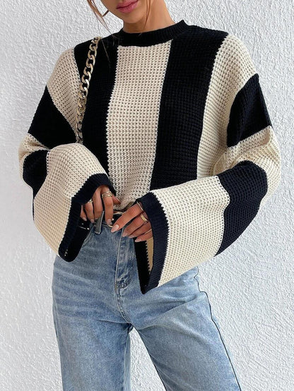 Women's honeycomb knit pullover with wide sleeves NOVAE