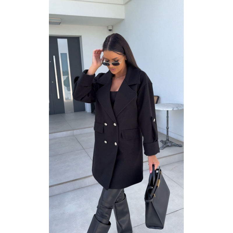 Women's fashionable oversized cotton blazer with double button placket and practical pockets NOVAE