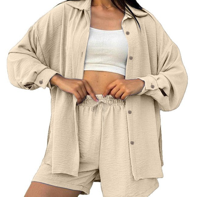 Women's casual overshirt set with elasticated waistband and wide-cut shorts NOVAE