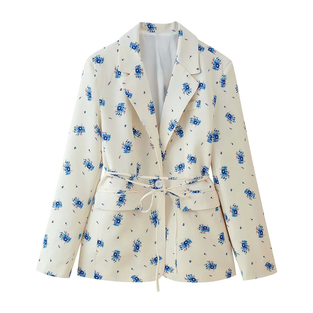 Women's tailored blazer with floral pattern and tie belt NOVAE