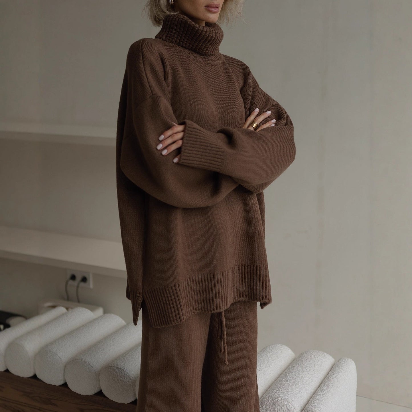 Women's cozy oversized sweater with high collar NOVAE