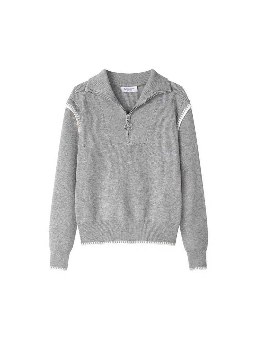 Women's knit sweater with high collar and zipper NOVAE