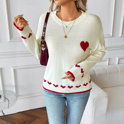 Women's knitted sweater with heart motif and textured surface NOVAE