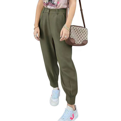 Women's elegant and fashionable high-waisted trousers with pleats and side pockets NOVAE