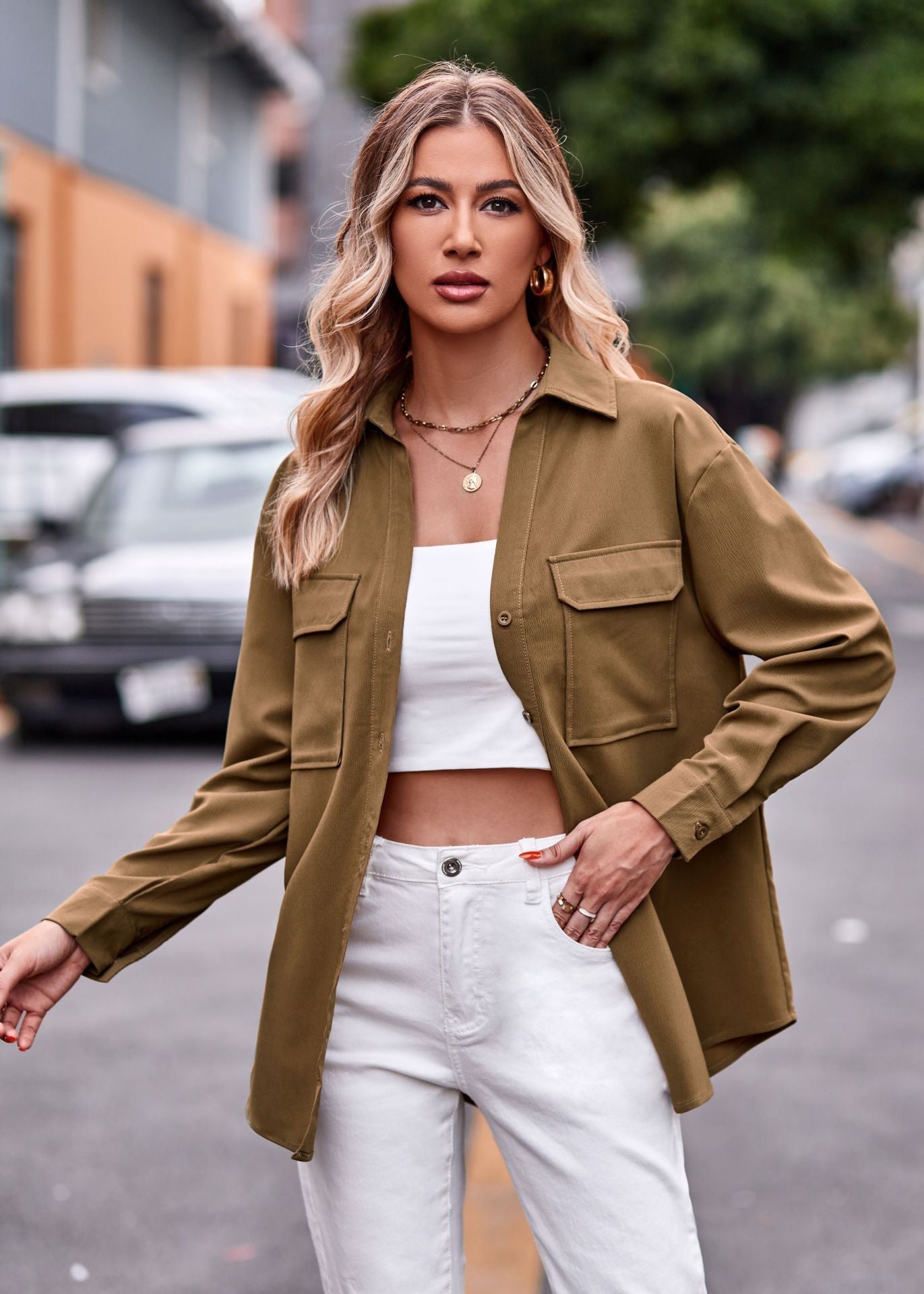 Women's casual shirt blouse with practical chest pockets and a relaxed fit NOVAE