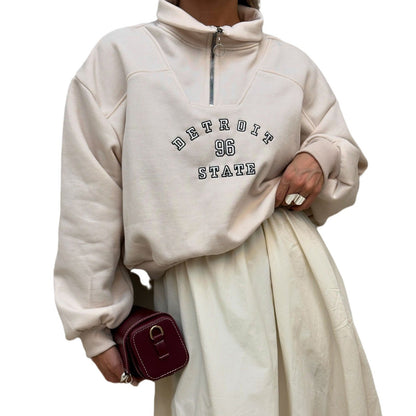 Women's sweatshirt with stylish stand-up collar and vintage print NOVAE