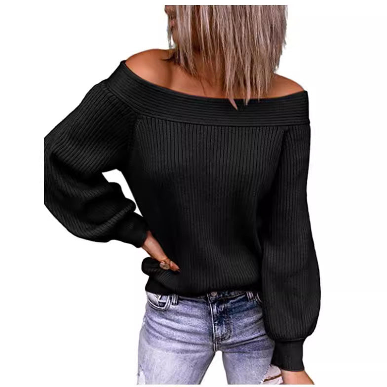 Women's off-the-shoulder pullover with voluminous sleeves NOVAE