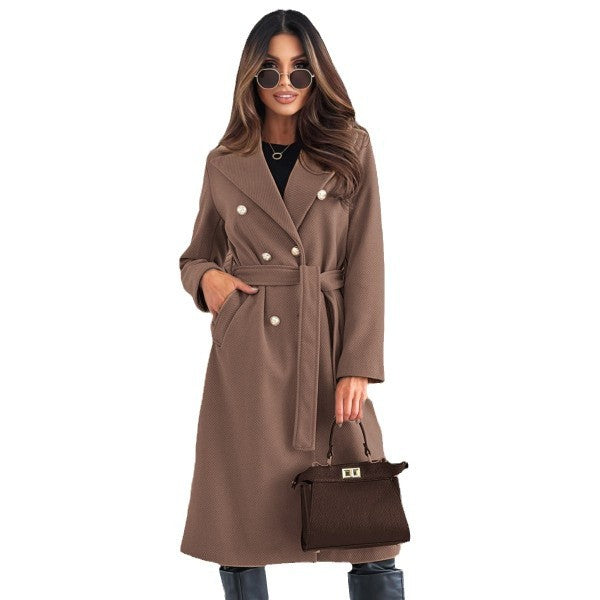 Women's Elegant Double-Breasted Coat with Belt and High-Quality Fabric NOVAE
