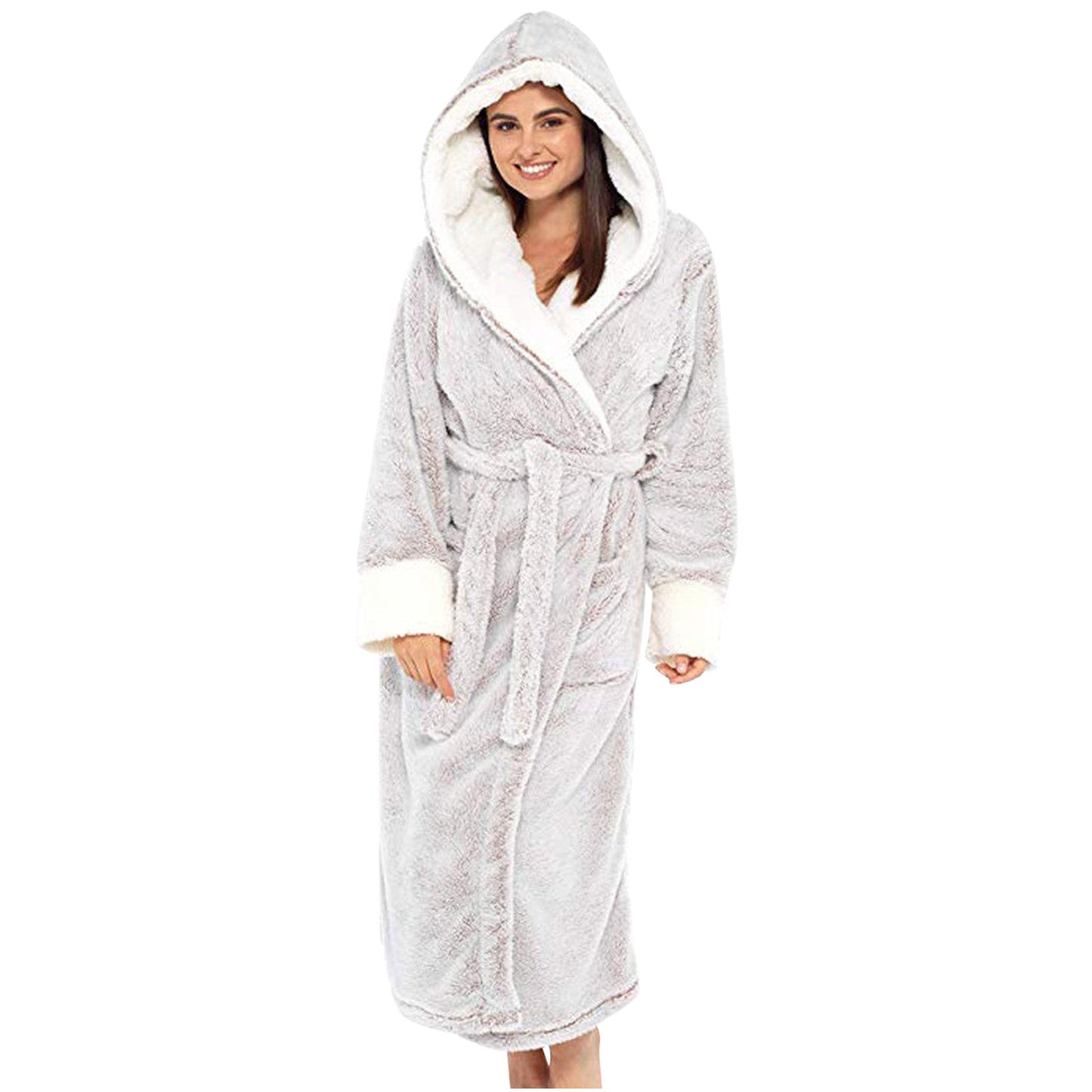 Women's Cozy Fleece Dressing Gown with Hood and Belt NOVAE