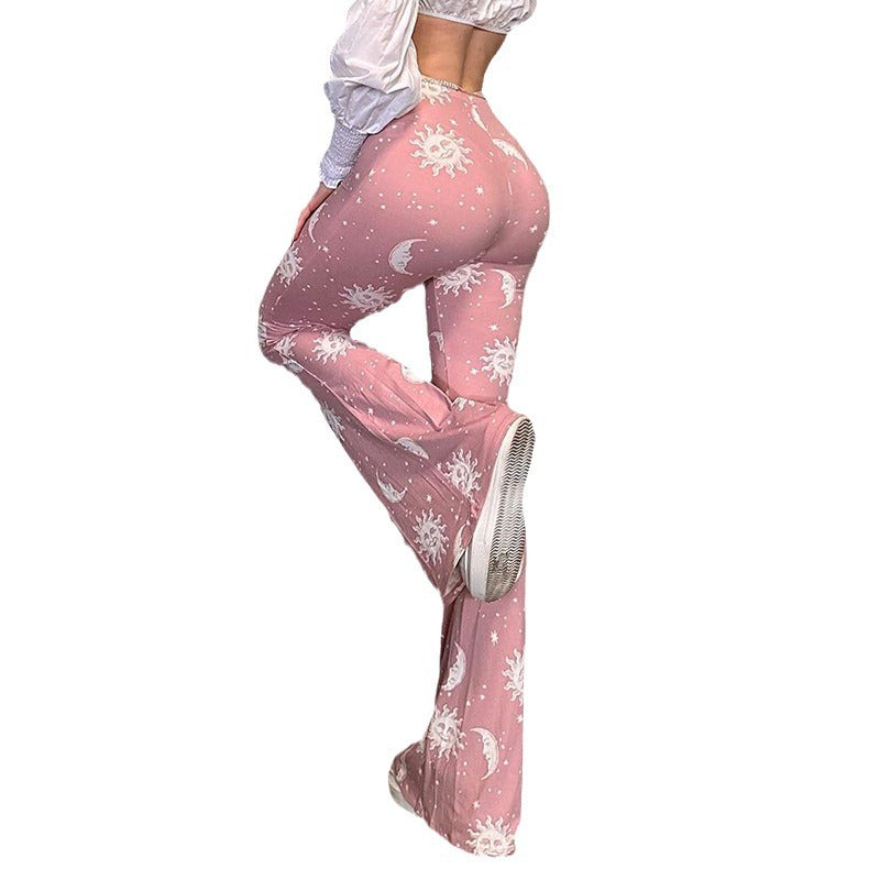 Women's bootcut trousers with artistic moon and sun design NOVAE