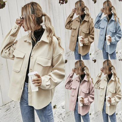 Women's elegant oversized jacket with patch pockets and fashionable collar NOVAE