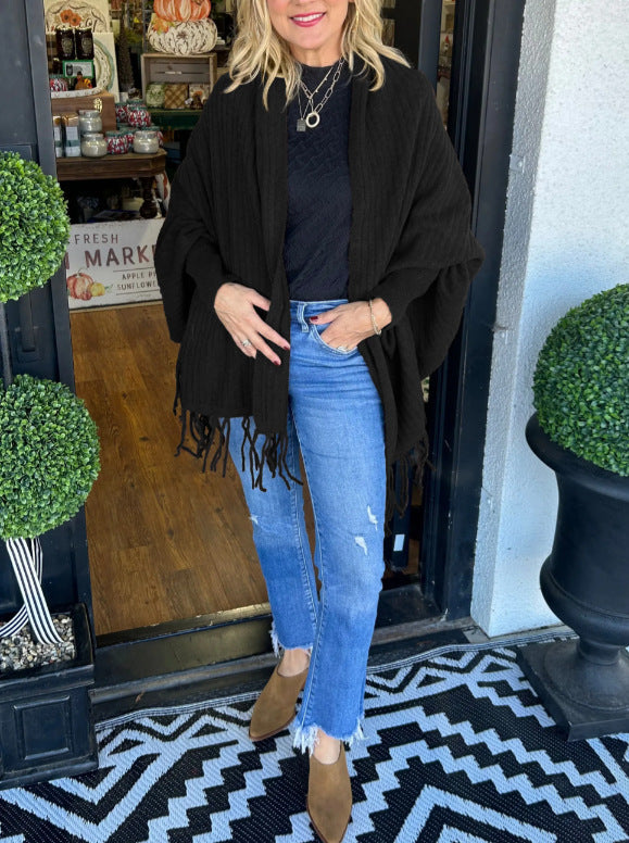 Women's versatile poncho with fringe NOVAE